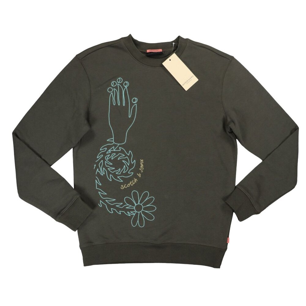 Scotch & Soda Embroidery Accented Crew Pullover Men's Sweatshirt S NWT Coffee